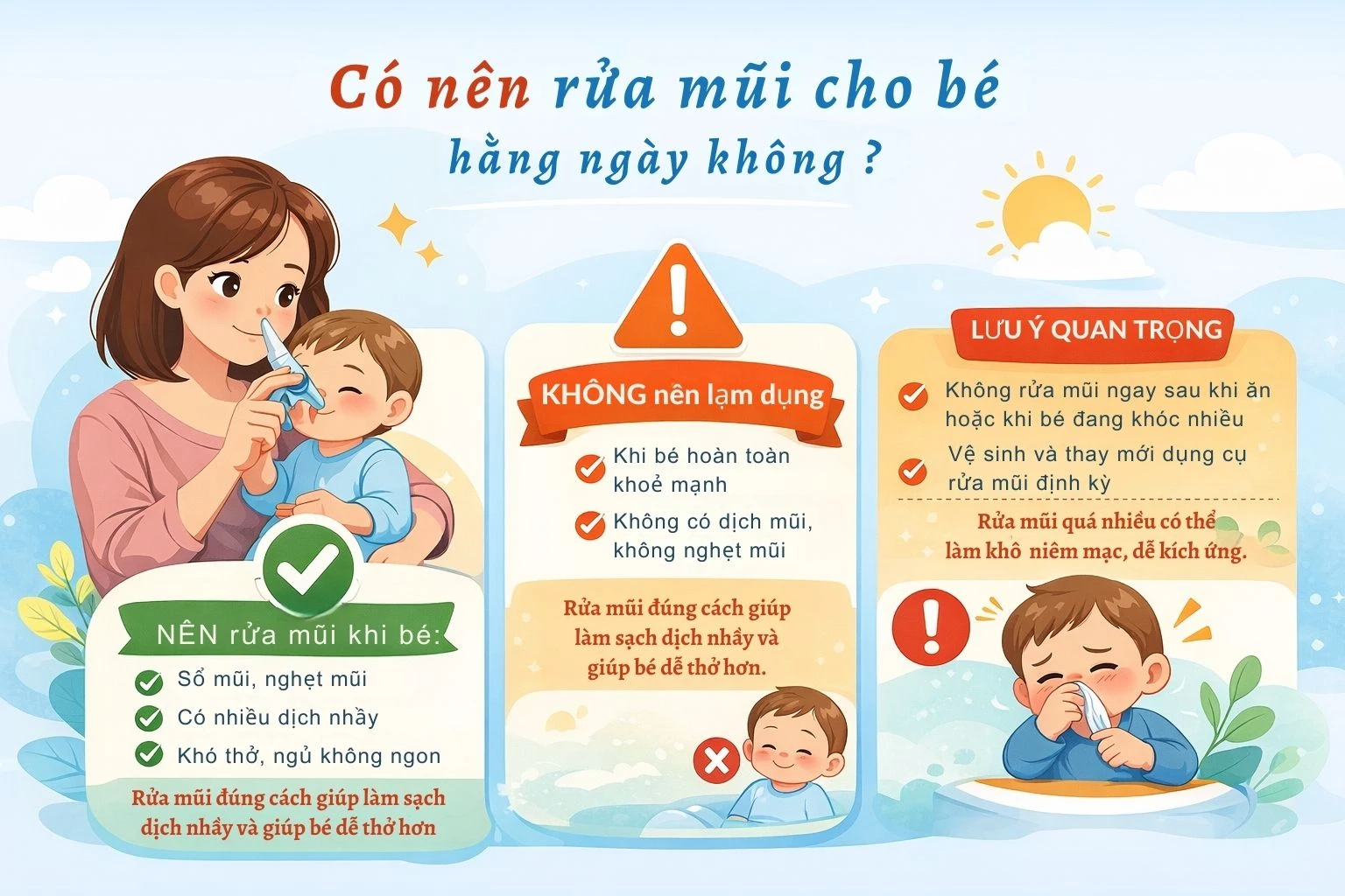 Có nên rửa mũi cho bé hằng ngày không