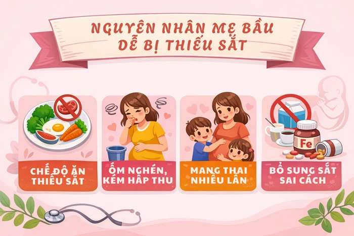 Nguyên nhân khiến mẹ bầu dễ bị thiếu sắt