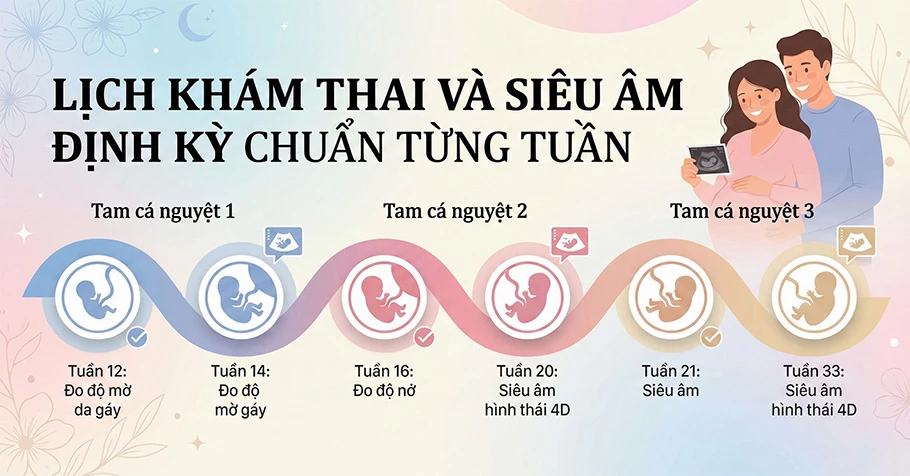 Lịch khám thai và siêu âm định kỳ chuẩn từng tuần