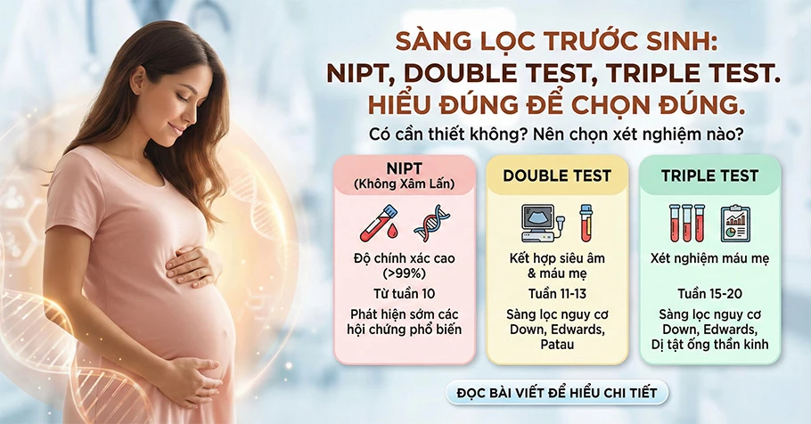 Xét nghiệm NIPT, Double Test, Triple Test là gì? Có cần thiết không? Nên chọn xét nghiệm nào?