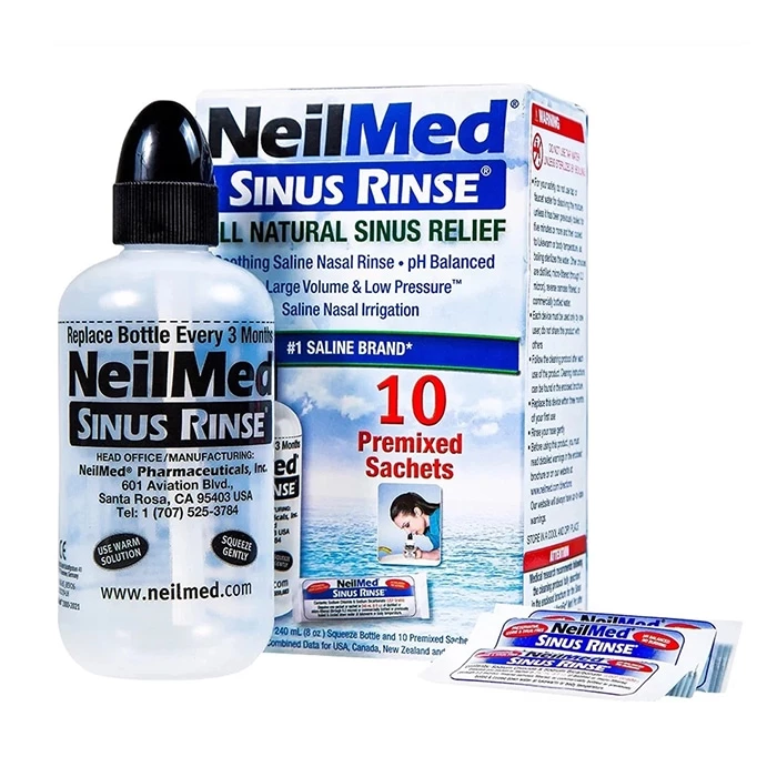 NeilMed Sinus Rinse Starter Kit - bộ dụng cụ gồm 1 bình và 10 gói hỗn hợp.