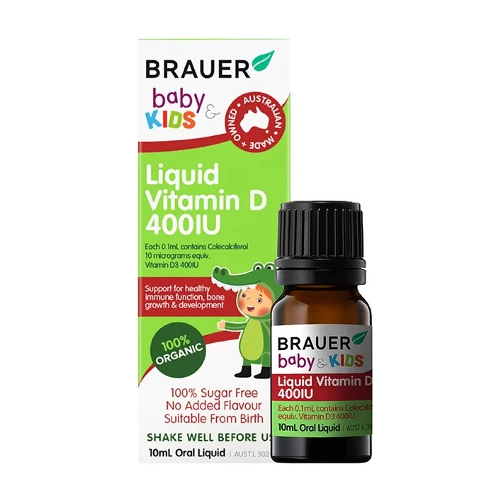 Brauer Baby & Kids Liquid Vitamin D 400IU giúp bổ sung lượng vitamin d cho trẻ bị thiếu hụt.