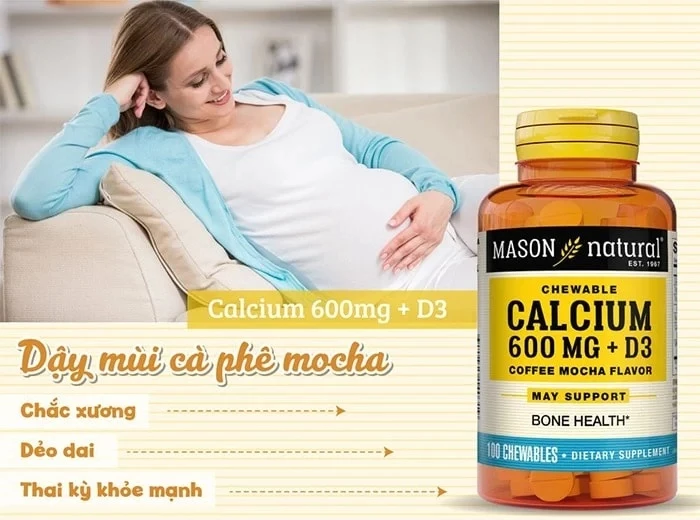 Mason Natural Calcium 600mg + D3 giúp bổ sung Canxi bảo vệ xương khớp, hỗ trợ thai kỳ khỏe mạnh.