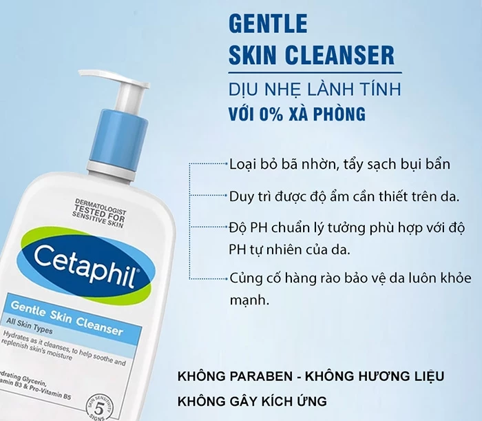 Sữa rửa mặt Cetaphil giúp làm sạch da một cách dịu nhẹ.