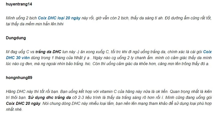 Review của khách hàng về Vitamin C DHC trên Webtretho.