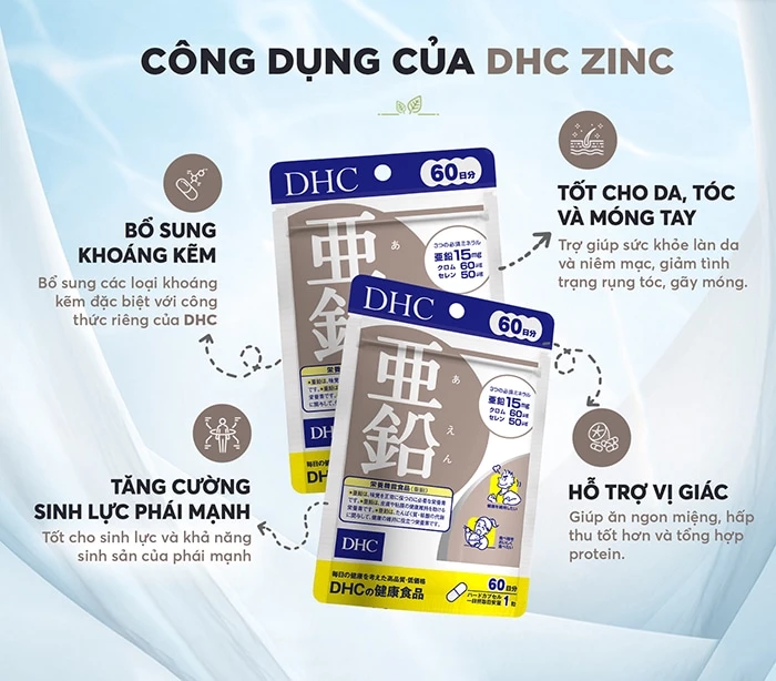 Kẽm DHC hỗ trợ tăng cường sức khỏe, sinh lực và làm đẹp da.