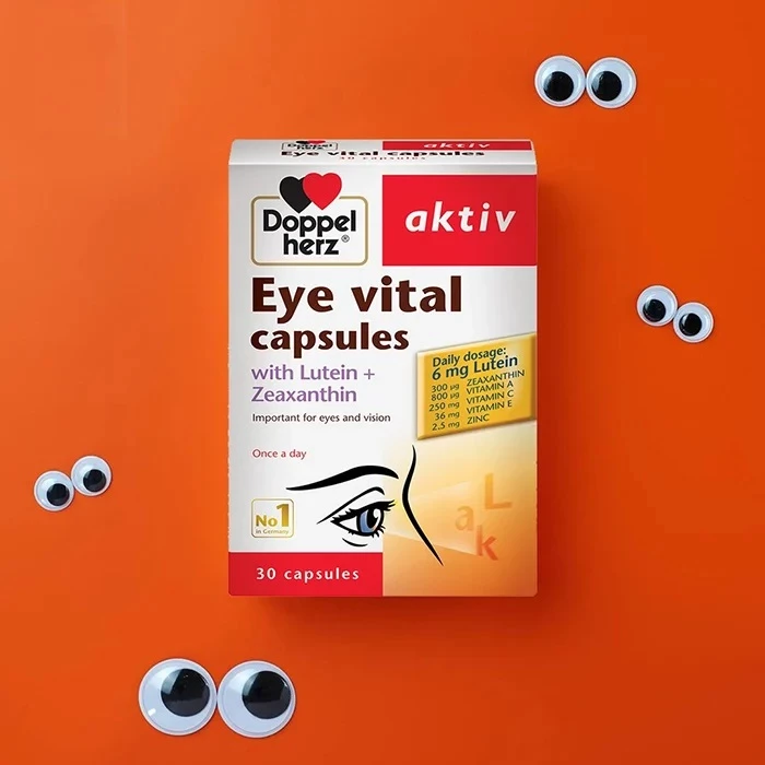 Doppelherz Aktiv Eye Vital Capsules bảo vệ đôi mắt trước những tác nhân xấu từ bên ngoài và nuôi dưỡng mắt từ bên trong.