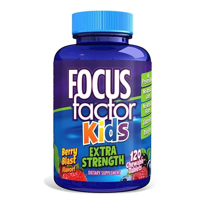 Focus Factor Kids giúp phát triển trí não cho bé với vị trái cây thơm ngon.