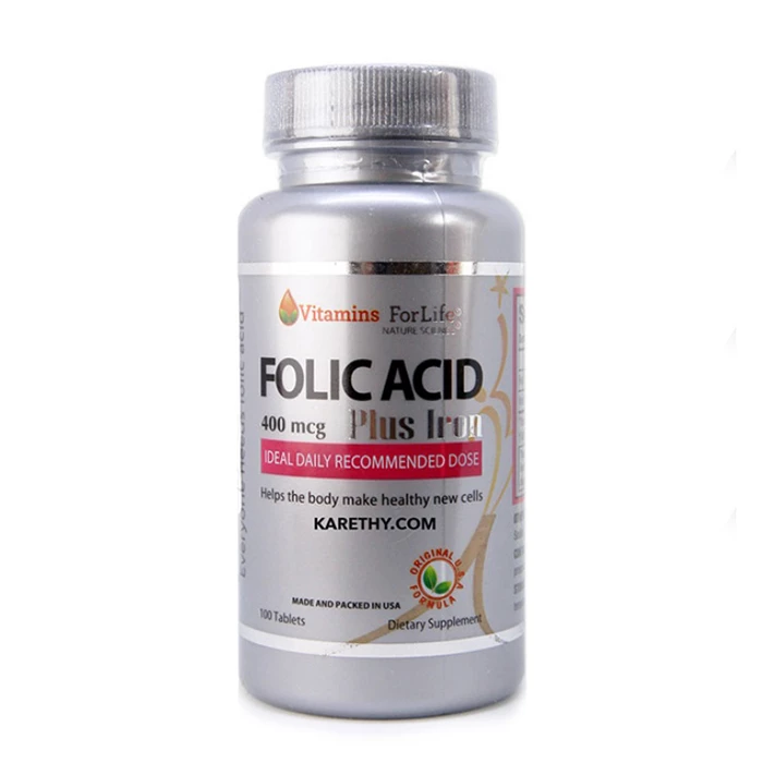 Folic Acid 400mcg Vitamins For Life thúc đẩy tạo máu, ngăn ngừa thiếu máu cho mẹ bầu.