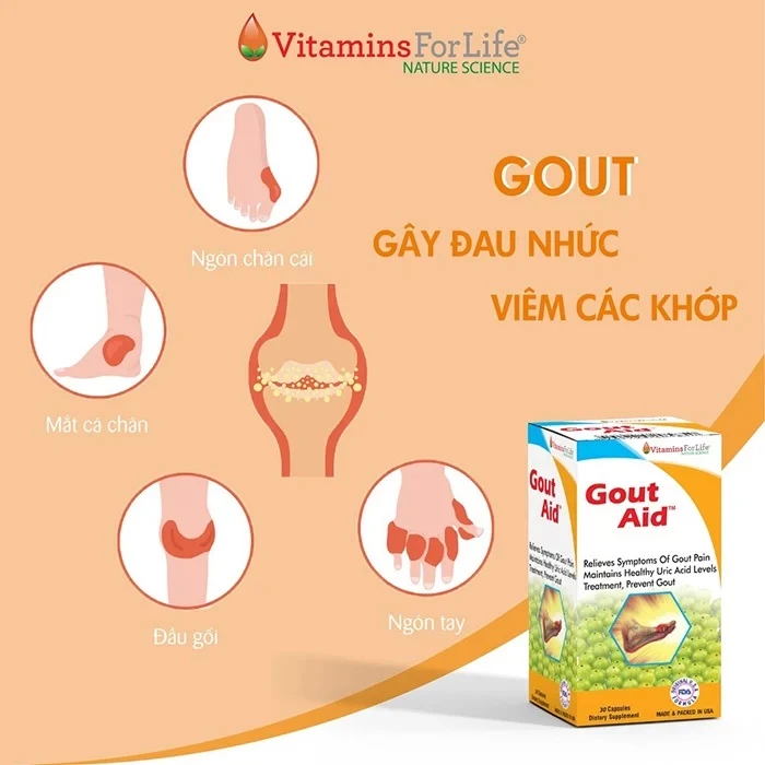 Gout Aid hỗ trợ giảm acid uric trong máu, ngăn ngừa sự hình thành các tinh thể gây đau, hỗ trợ ngừa bệnh gút.