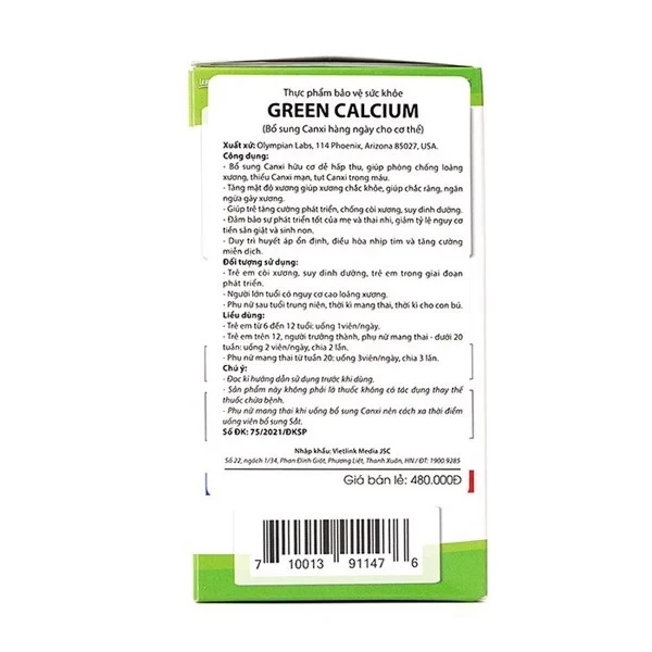 Green Calcium nhập khẩu chính hãng phải có nhãn phụ tiếng Việt kèm theo.