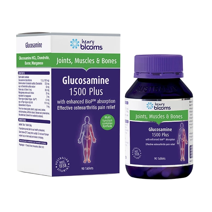 Henry Blooms Glucosamine 1500 Plus hỗ trợ bảo vệ sụn khớp.