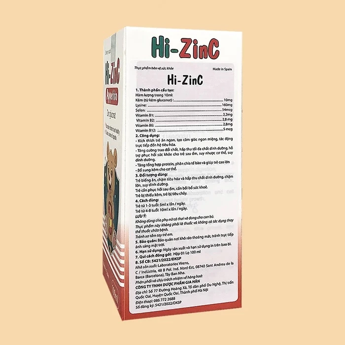Kẽm hữu cơ Hi Zinc nhập khẩu chính hãng có nhãn phụ tiếng việt và số đăng ký sản phẩm