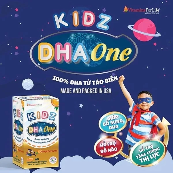 Kidz DHA One Vitamin for Life giúp bé thông minh và mắt sáng tinh anh.