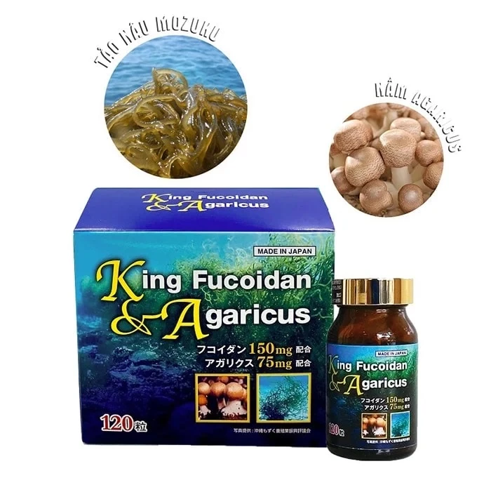 King Fucoidan & Agaricus kết hợp chiết xuất tảo nâu Mozuku và nấm Agaricus