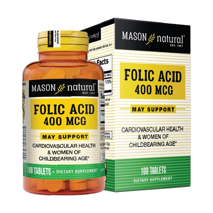 Mason Natural Folic Acid 400mcg đảm bảo sự phát triển bình thường của mẹ và thai nhi.