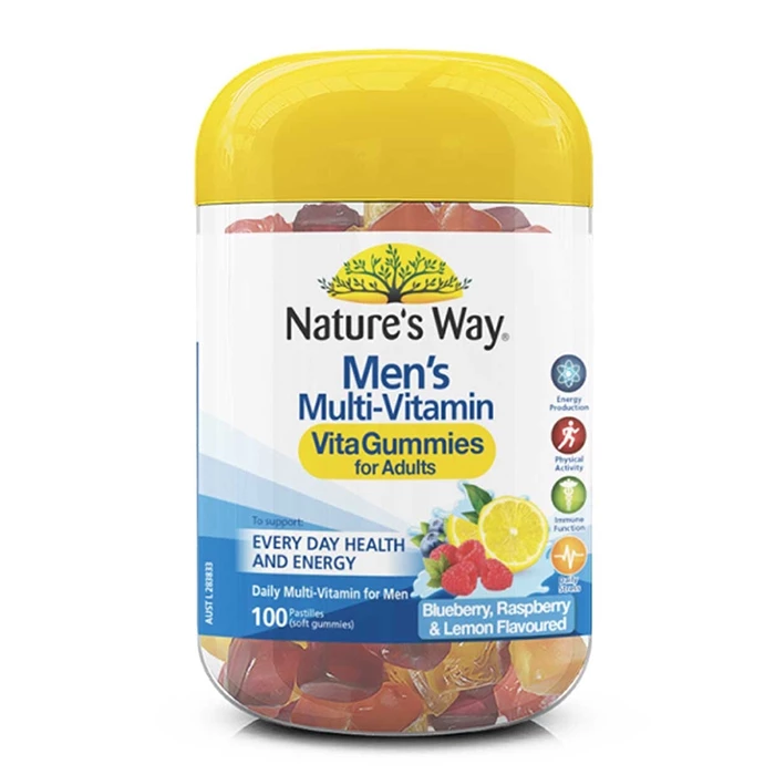 Nature’s Way Men’s MultiVitamin Vita Gummies tăng cường sức khỏe khi hoạt động cường độ cao.