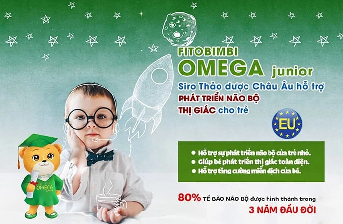 Fitobimbi Omega Junior bổ sung omega 3 giúp phát triển não bộ và tốt cho mắt.