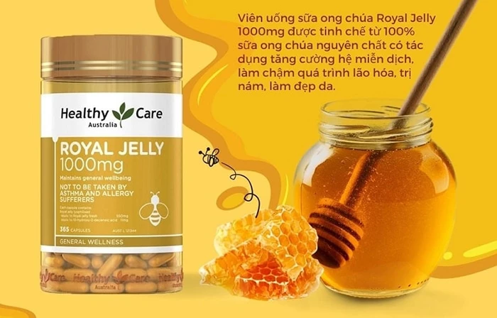 Sữa ong chúa là thành phần chính trong Healthy Care Royal Jelly 1000mg.