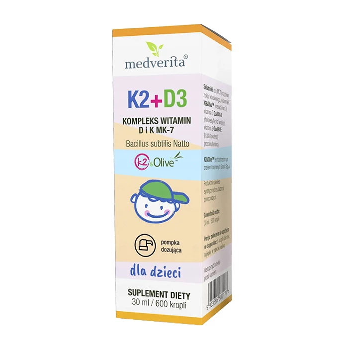 Vitamin D3 K2 Mk7 Medverita - sản phẩm bổ sung D3 K2 Mk7 cho trẻ của Ba Lan.