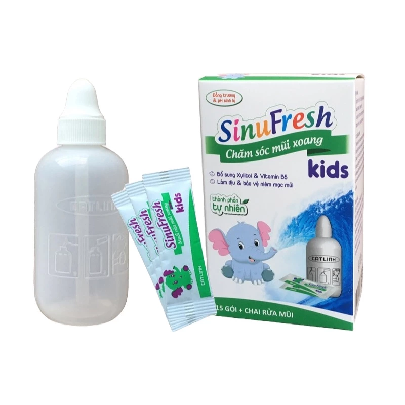 Bình rửa mũi cho bé Cát Linh Sinufresh Kids kèm 15 gói muối