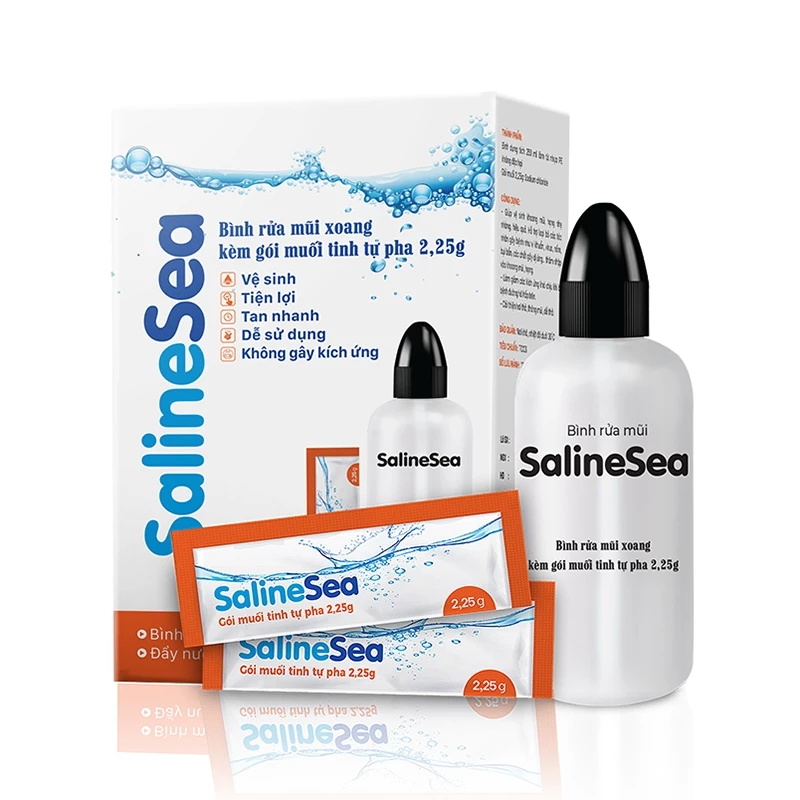 Bình rửa mũi xoang SalineSea Meracine kèm 10 gói muối tinh tự pha