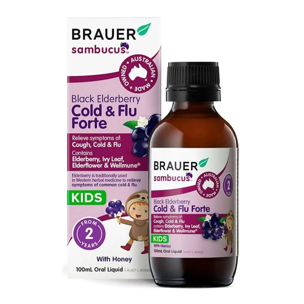 Brauer Sambucus Black Elderberry Cold & Flu Forte - Hỗ trợ giảm ho, sổ mũi do cảm lạnh