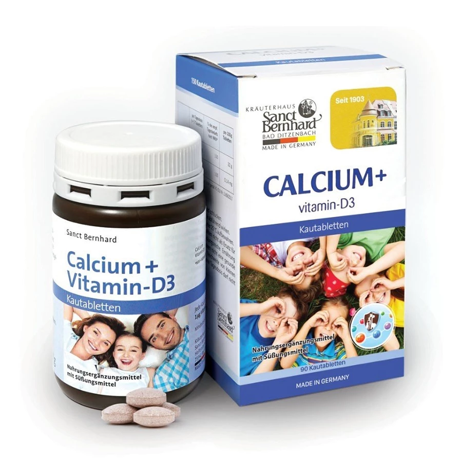 Canxi Sanct Bernhard Calcium Vitamin D3 - Viên nhai bổ sung canxi, vitamin D3 vị socola