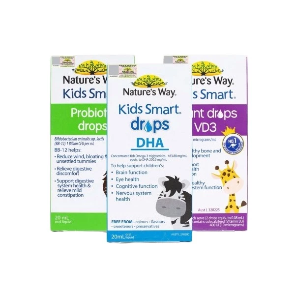 Bộ 3 Nature's Way Kids Smart Drops - Bổ sung DHA, vitamin D3, Probiotic cho trẻ sơ sinh