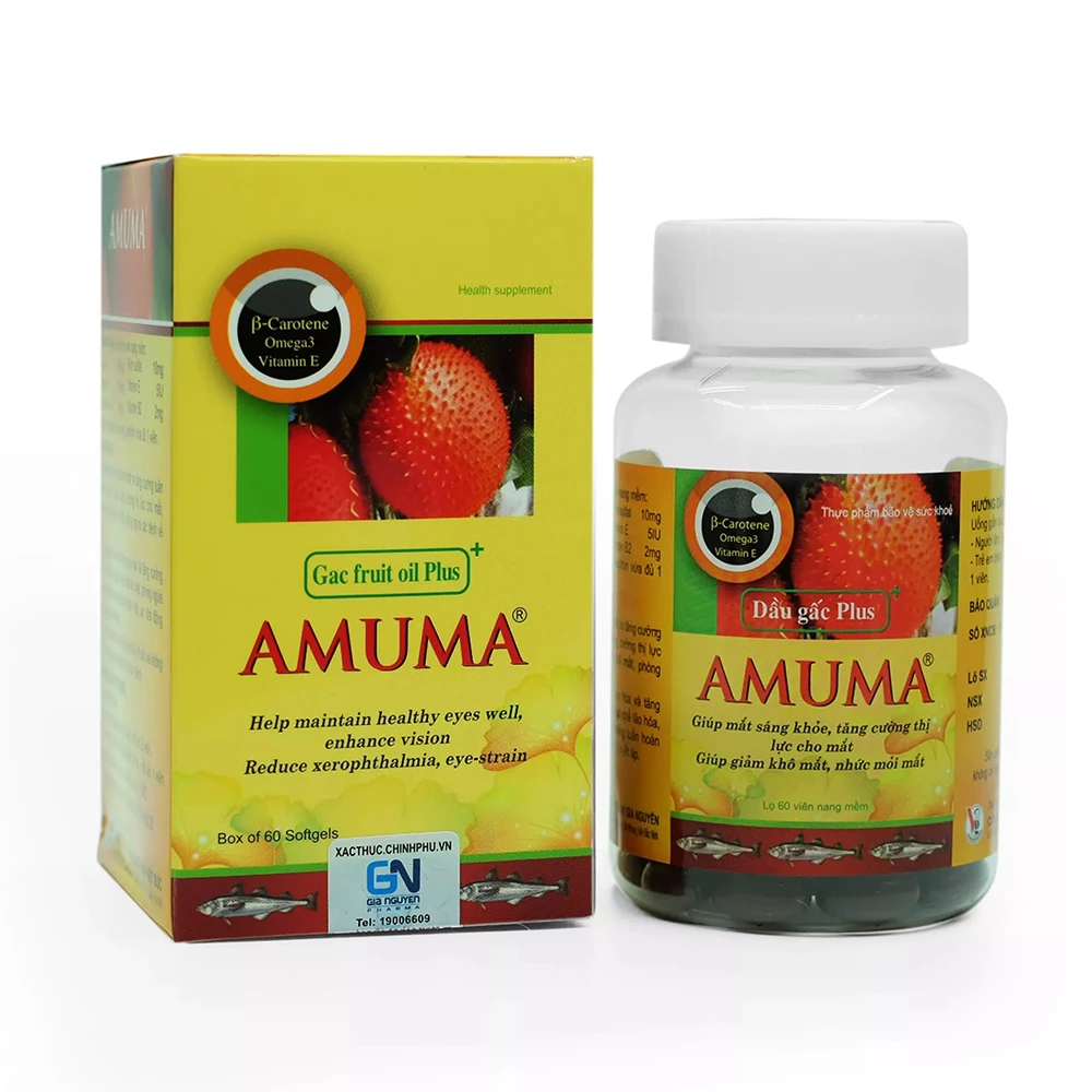 Dầu gấc Plus Amuma Meracine - Hỗ trợ tăng cường thị lực, giảm nhức mỏi mắt, khô mắt