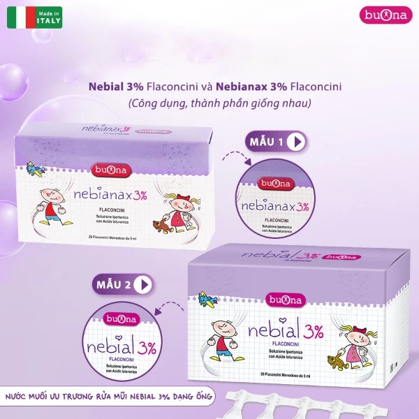 Nước muối Buona Nebianax 3% Flaconcini hỗ trợ viêm mũi cho trẻ