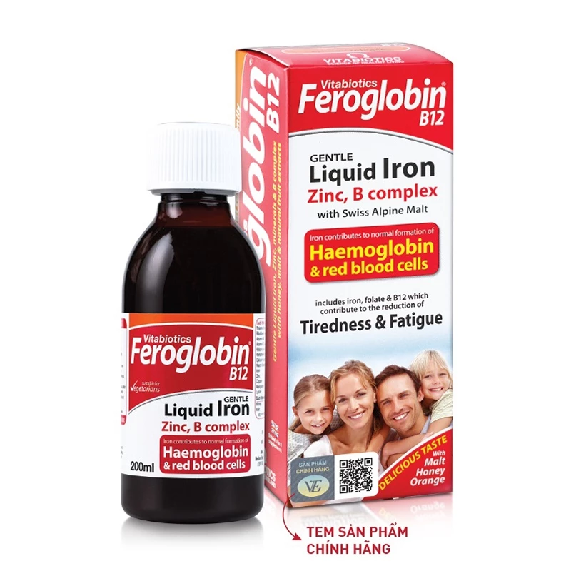 Vitabiotics Feroglobin B12 Liquid Iron - Bổ sung sắt hữu cơ, acid folic và vitamin cho bé