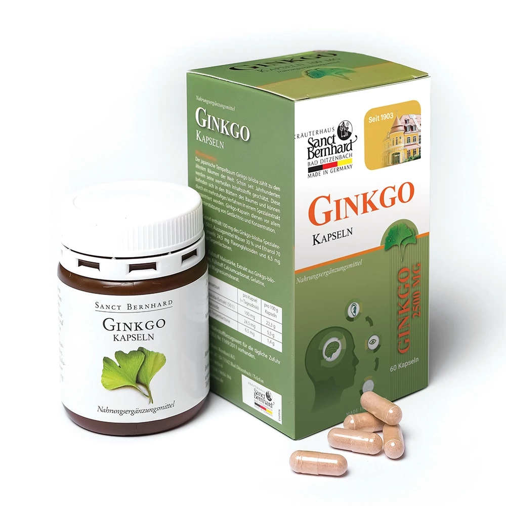 Ginkgo Kapseln Sanct Bernhard - Hỗ trợ hoạt huyết, tăng cường lưu thông máu lên não