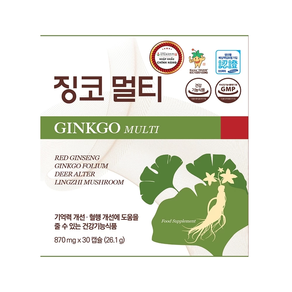 Ginkgo Multi Korea Ginseng Bio - Hỗ trợ giảm đau đầu, chóng mặt, tăng cường trí nhớ