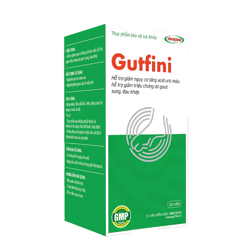 Gutfini - Hỗ trợ giảm triệu chứng sưng, đau khớp do gout