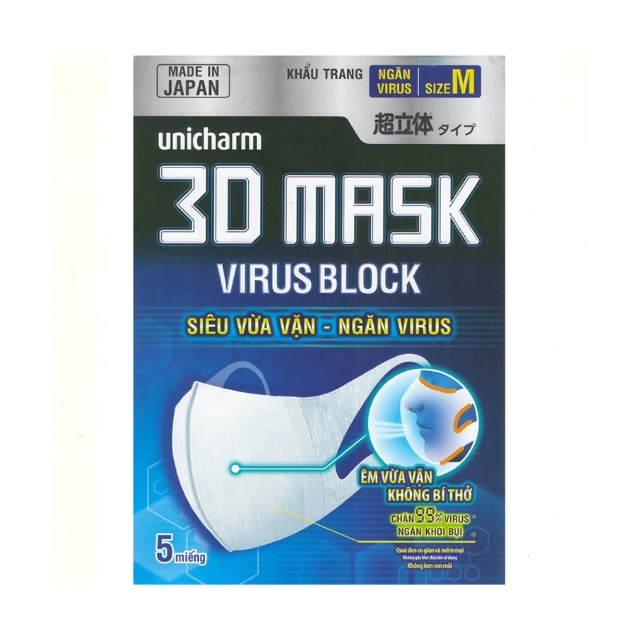 Khẩu trang Unicharm 3D Mask giúp kháng khuẩn, ngăn ngừa virus