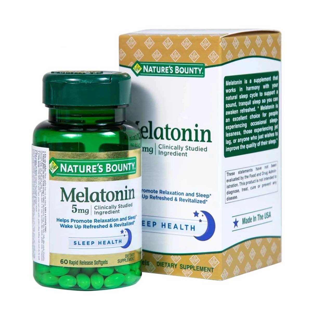 Nature's Bounty Melatonin 5mg - Hỗ trợ ngủ ngon sâu giấc, giảm căng thẳng