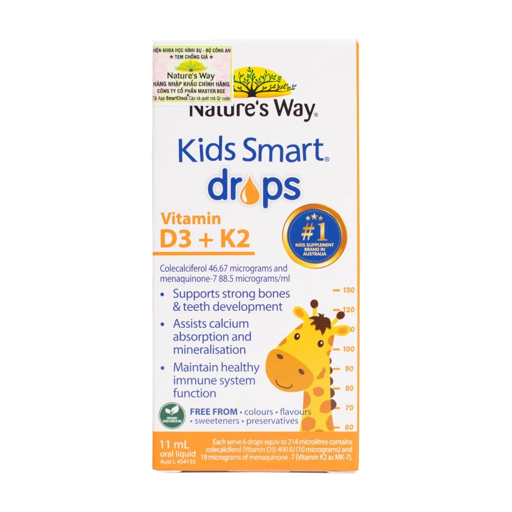 Nature's Way Kids Smart Drops Vitamin D3 + K2 - Bổ sung D3K2 Organic cho bé