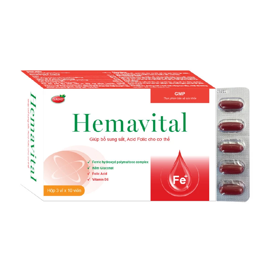 Hemavital Eurovit - Bổ sung sắt, acid folic hỗ trợ quá trình tạo máu