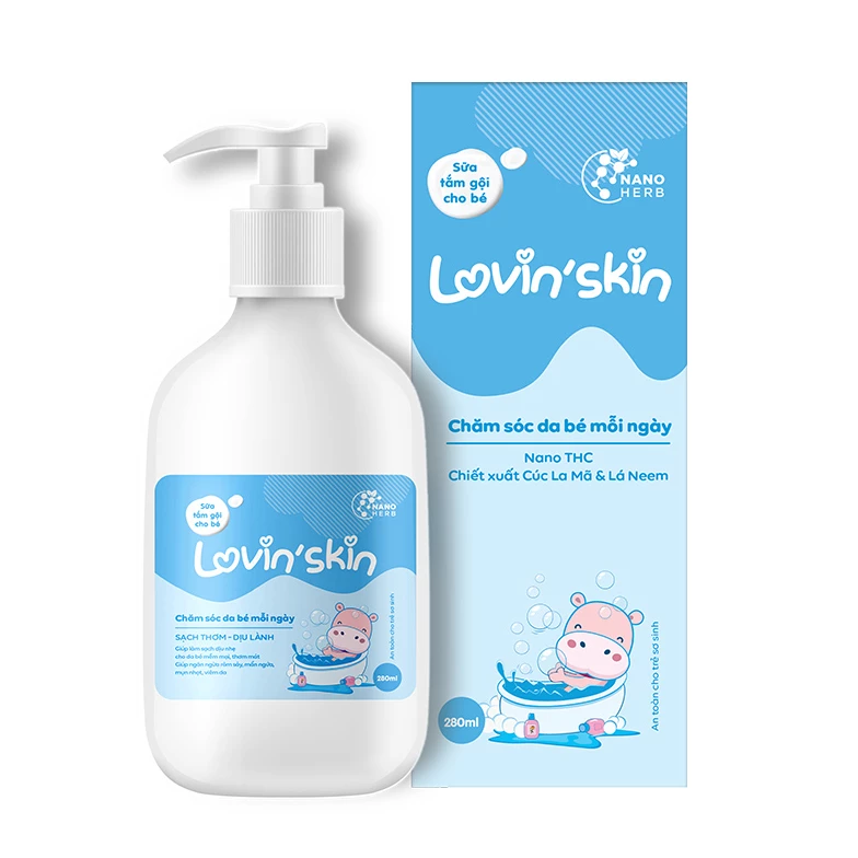 Sữa tắm gội cho bé Lovin Skin - Làm sạch dịu nhẹ, ngừa rôm sẩy, hăm da