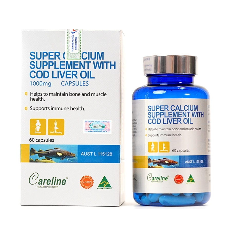 Super Calcium Supplement With Cod Liver Oil 1000mg - Bổ sung canxi và dầu gan cá