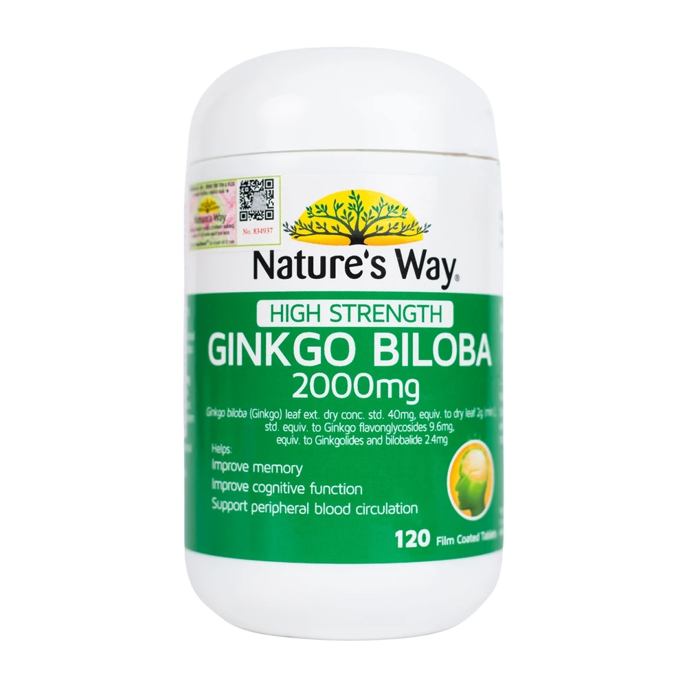 Nature's Way Ginkgo Biloba 2000mg - Hỗ trợ tuần hoàn máu não, giảm đau đầu, chóng mặt