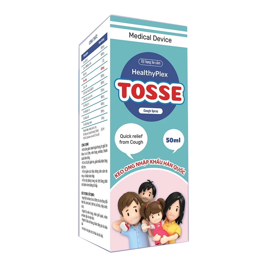 Xịt họng HealthyPlex Tosse - Hỗ trợ giảm ho, viêm họng, cảm cúm