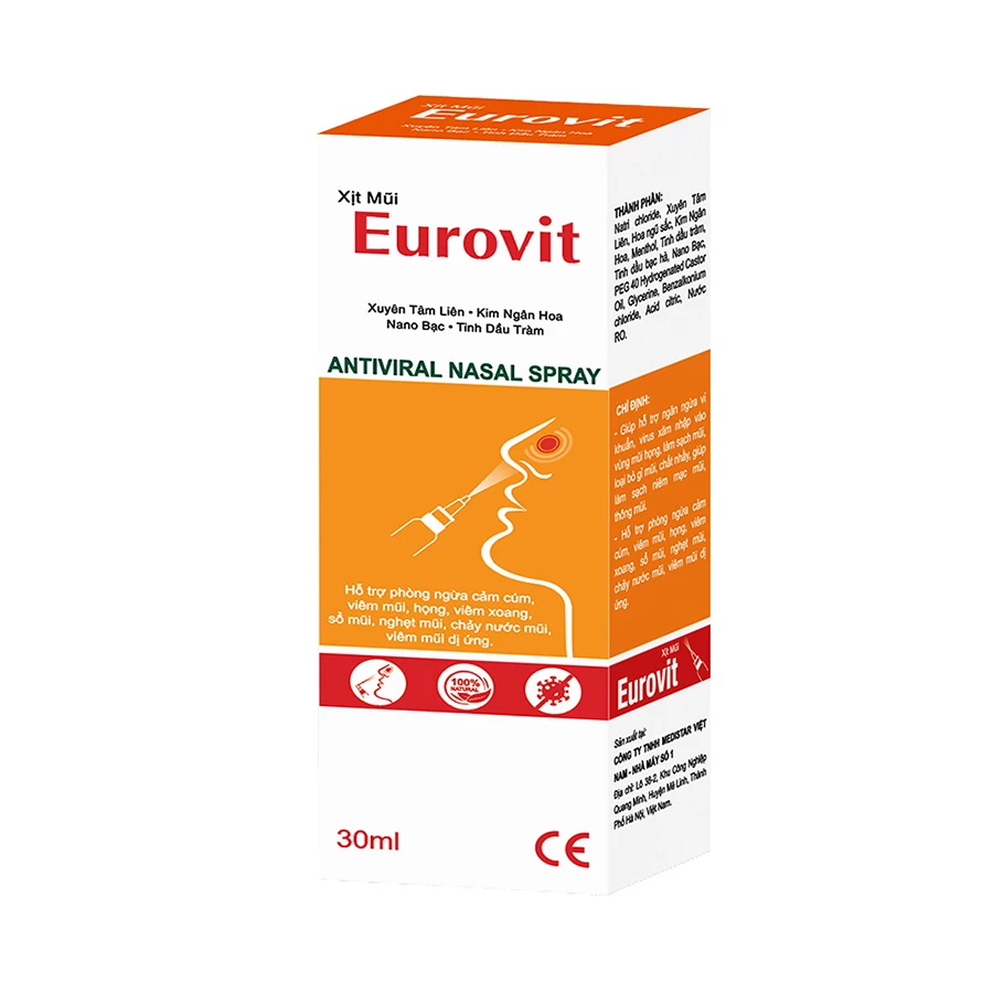 Xịt mũi Eurovit - Hỗ trợ phòng ngừa cảm cúm, viêm mũi, viêm xoang